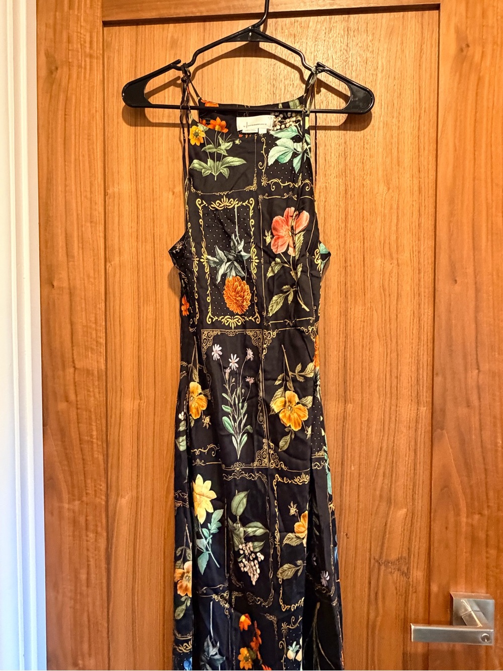 Anthropologie Black Maxi Dress with Yellow & Green Floral Panels